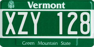 VT license plate XZY128