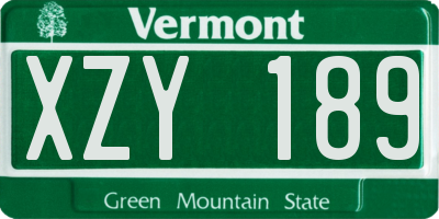 VT license plate XZY189