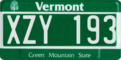 VT license plate XZY193