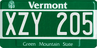 VT license plate XZY205