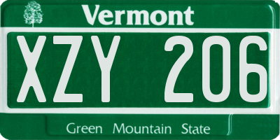 VT license plate XZY206