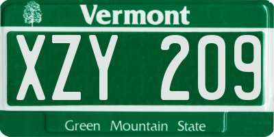 VT license plate XZY209