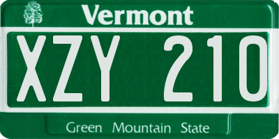 VT license plate XZY210