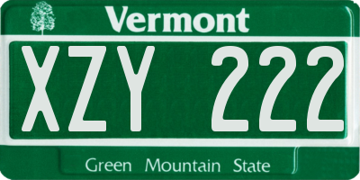 VT license plate XZY222