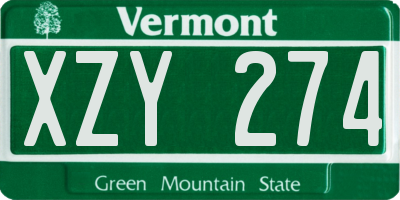 VT license plate XZY274