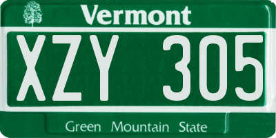 VT license plate XZY305