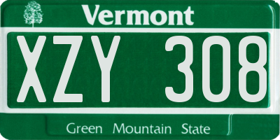 VT license plate XZY308