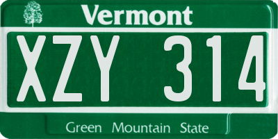 VT license plate XZY314