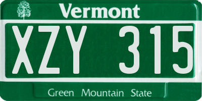 VT license plate XZY315