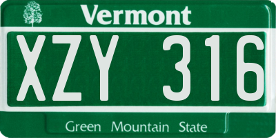 VT license plate XZY316