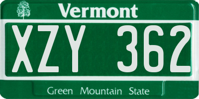 VT license plate XZY362