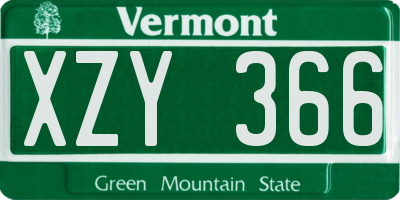 VT license plate XZY366
