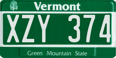 VT license plate XZY374