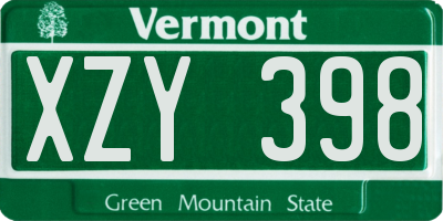 VT license plate XZY398