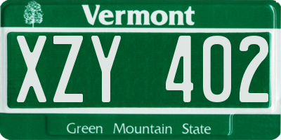 VT license plate XZY402