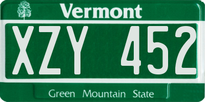 VT license plate XZY452