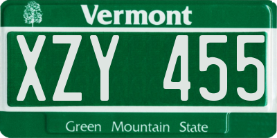 VT license plate XZY455
