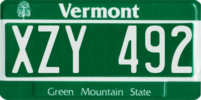VT license plate XZY492