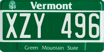 VT license plate XZY496
