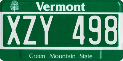 VT license plate XZY498
