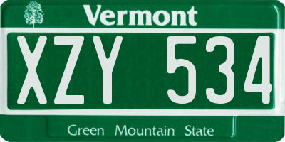 VT license plate XZY534