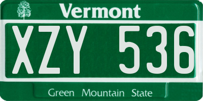 VT license plate XZY536