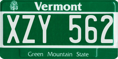 VT license plate XZY562