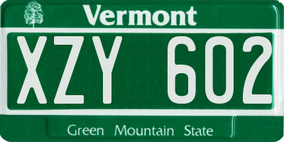 VT license plate XZY602