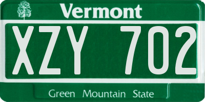 VT license plate XZY702