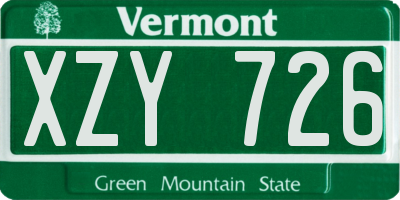 VT license plate XZY726