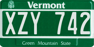 VT license plate XZY742