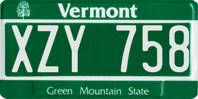 VT license plate XZY758
