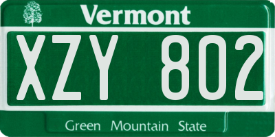 VT license plate XZY802
