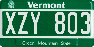 VT license plate XZY803
