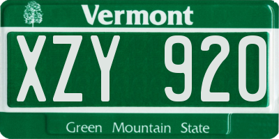 VT license plate XZY920