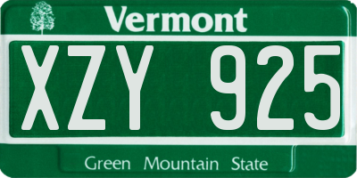 VT license plate XZY925