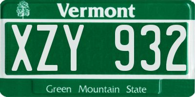VT license plate XZY932