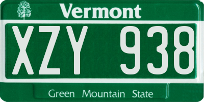 VT license plate XZY938