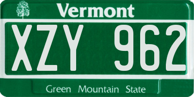VT license plate XZY962