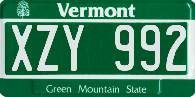 VT license plate XZY992