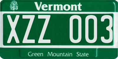 VT license plate XZZ003