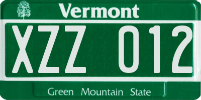 VT license plate XZZ012