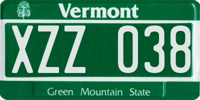 VT license plate XZZ038