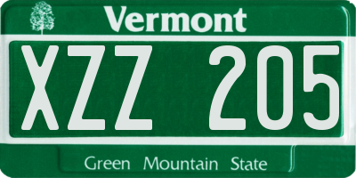 VT license plate XZZ205