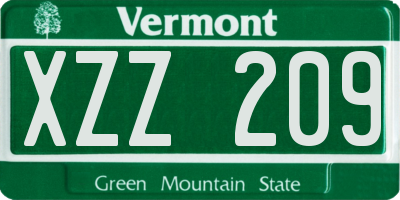 VT license plate XZZ209
