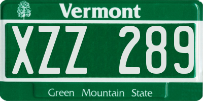 VT license plate XZZ289