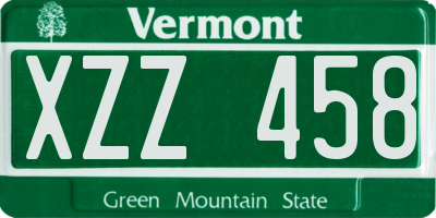 VT license plate XZZ458