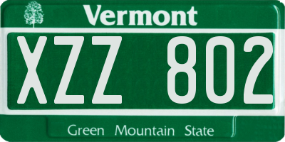 VT license plate XZZ802