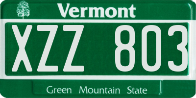VT license plate XZZ803