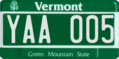 VT license plate YAA005